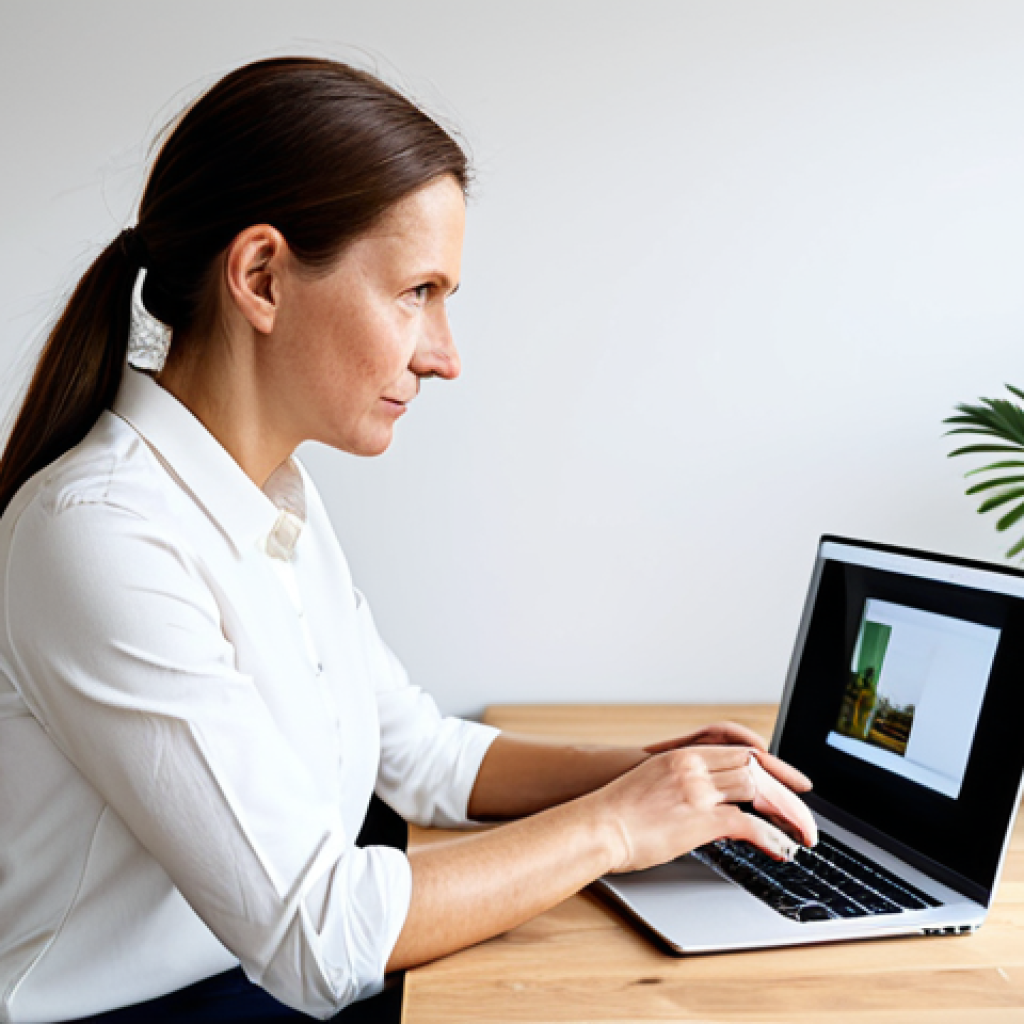A professional content creator, a woman of Swedish descent in her late 30s, sitting at a minimalist wooden desk in a bright, Scandinavian-style home office. She is looking thoughtfully at a laptop screen, conveying a sense of authentic connection and engagement. She is fully clothed in a modest, contemporary casual business outfit, appropriate attire. The scene is bathed in soft natural light. Perfect anatomy, correct proportions, natural pose, well-formed hands, proper finger count, natural body proportions. Professional photography, high quality, realistic, safe for work, appropriate content, family-friendly.