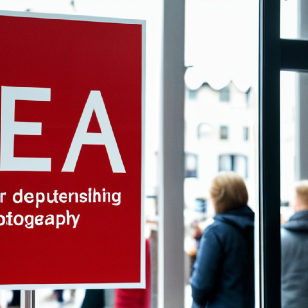 행동경제학적 패러다임 변화와 마케팅 - "REA" Sign** A close-up shot of a bright red "REA" (Sale) sign in the window of a modern Swedish de...
