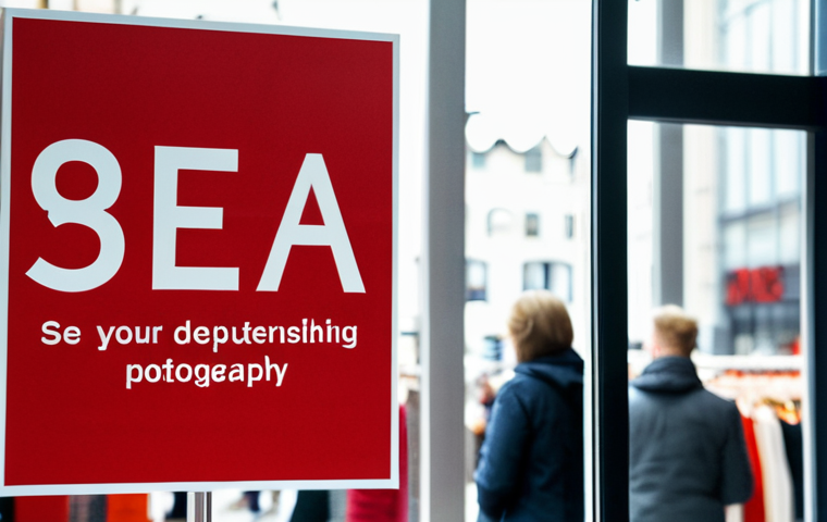 행동경제학적 패러다임 변화와 마케팅 - "REA" Sign** A close-up shot of a bright red "REA" (Sale) sign in the window of a modern Swedish de...