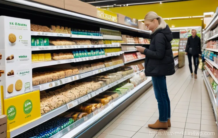 행동경제학과 브랜드 혁신의 연계 - **Prompt:** A dynamic scene inside a modern, well-lit Swedish grocery store aisle. A diverse group o...
