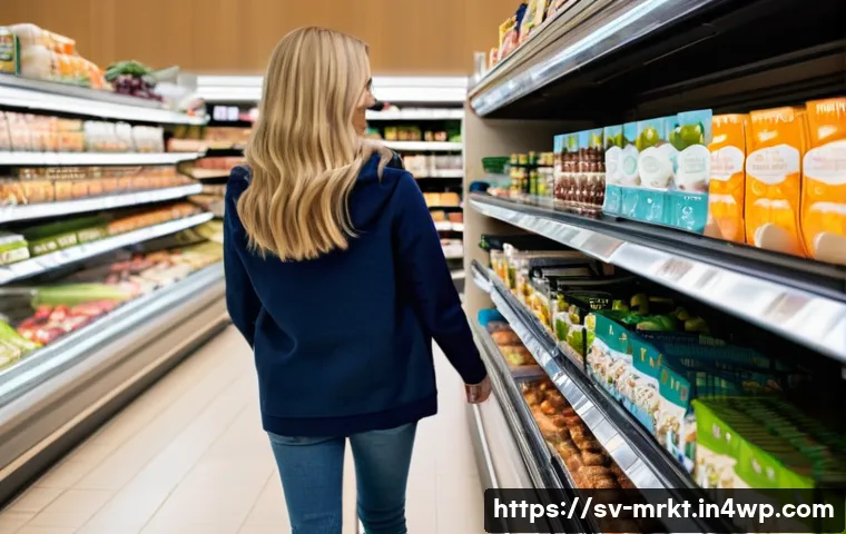 마케팅에서의 프레이밍 효과 - **Prompt 1: The Power of Positive Framing in a Grocery Store** "Two identical, modern-design pac...