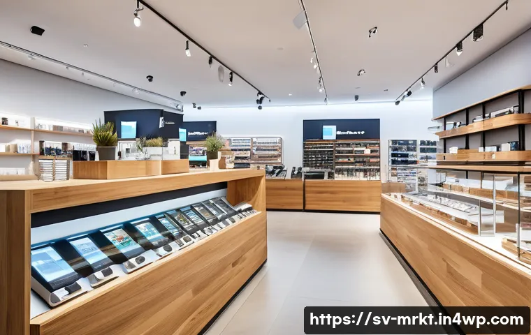 행동경제학적 접근법으로 브랜드 가치 제고 - A modern Swedish electronics store interior with sleek product displays emphasizing charm pricing, s...