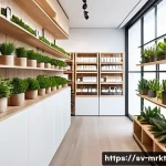 행동경제학과 소비자 신뢰 구축 전략 - A modern Scandinavian retail store interior filled with neatly arranged products on minimalist woode...
